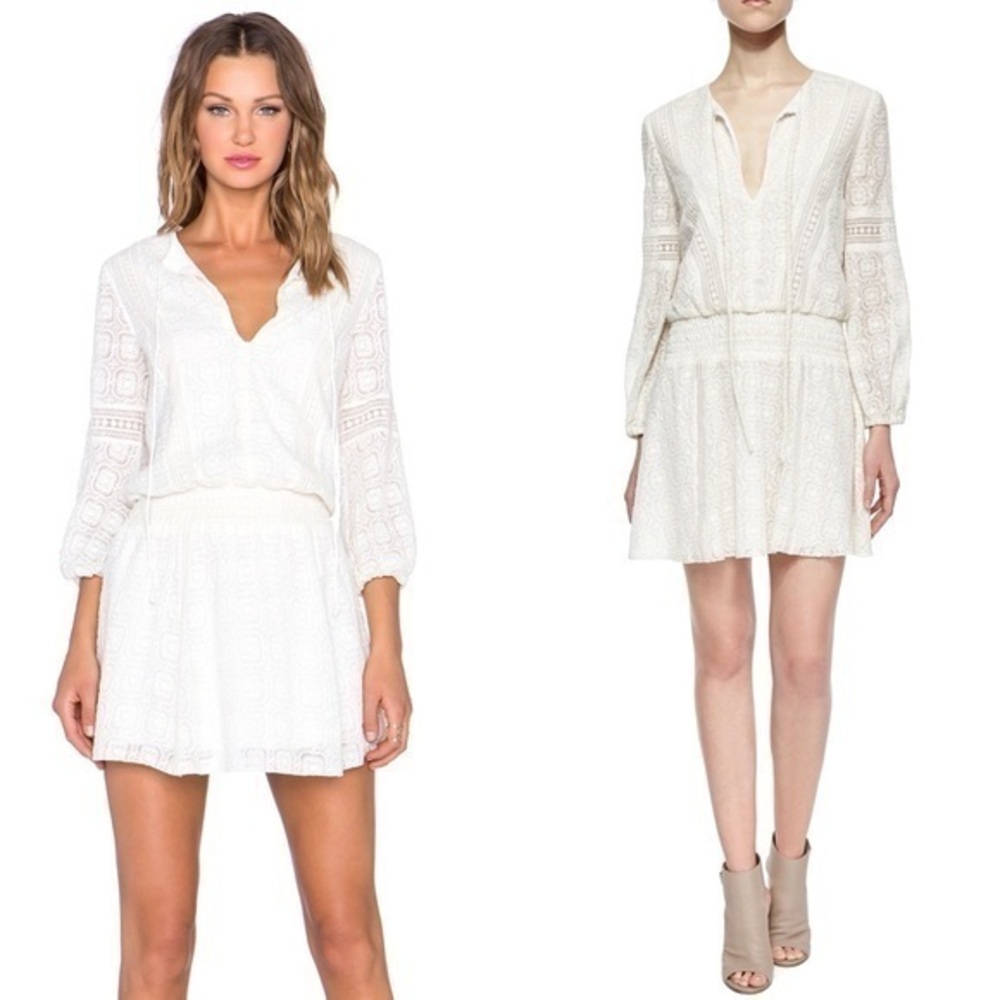 ALICE + OLIVIA Margaux Embroidered Smock-Waist Dress